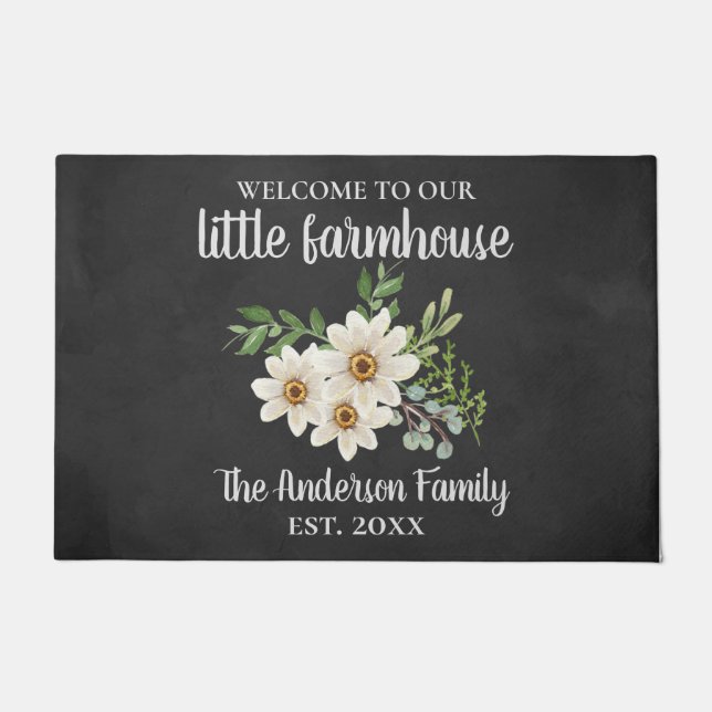 Welcome Our Farmhouse Chalkboard Daisy Family Doormat (Front)