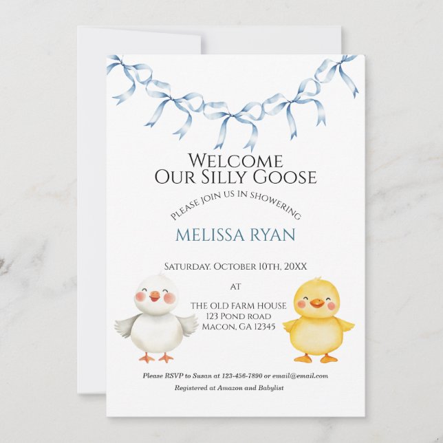 Welcome our little goose  invitation (Front)