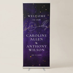 Welcome Our Wedding Dark Purple Watercolor Magical Retractable Banner