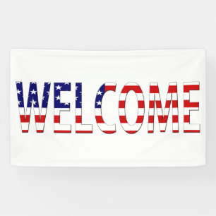 Welcome overlaid on USA Flag (h) bnrcnt Banner