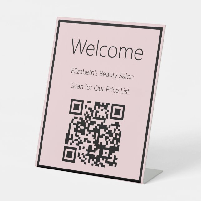 Welcome  Pale Pink Scan QR Code for Price List Pedestal Sign (Front)