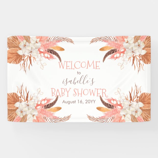 Welcome Pampas Grass Orchid Blooms Baby Shower  Banner (Horizontal)