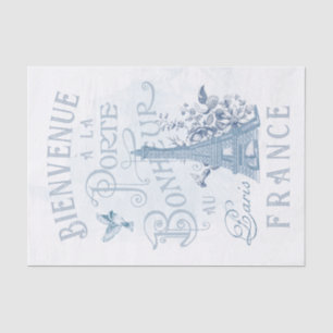 Welcome Paris Eiffel Tower Blue French Decoupage Tissue Paper
