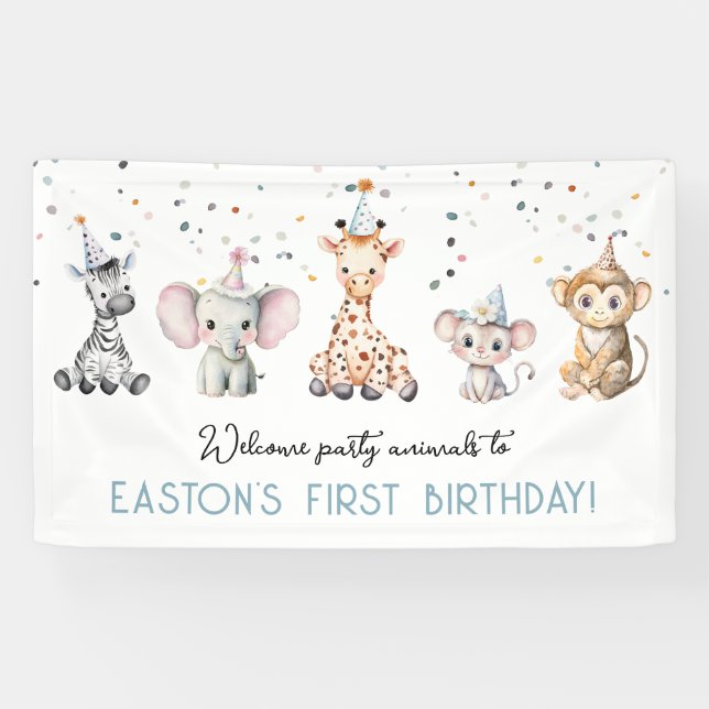 Welcome party animals safari boy birthday  banner (Horizontal)