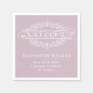 welcome party baby girl blush monogram napkin
