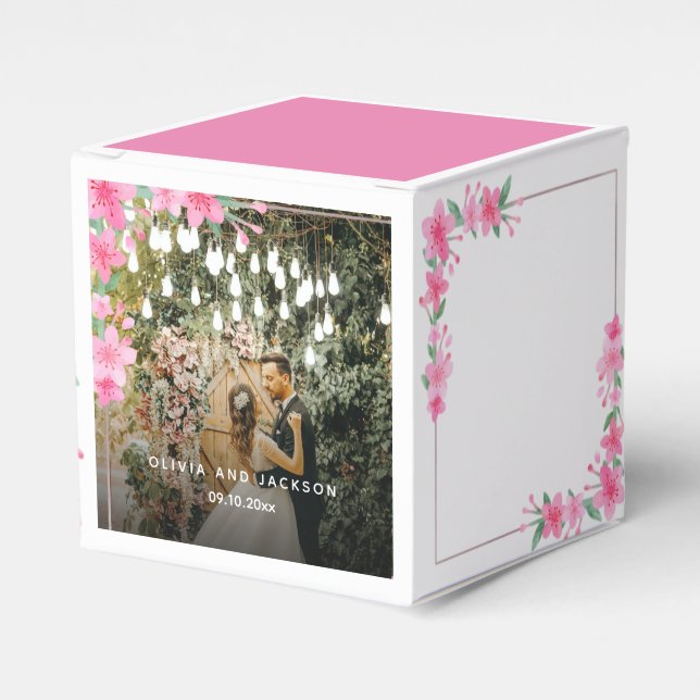 Welcome Party Pink Floral Golden Frame wedding Favour Box (Front Side)