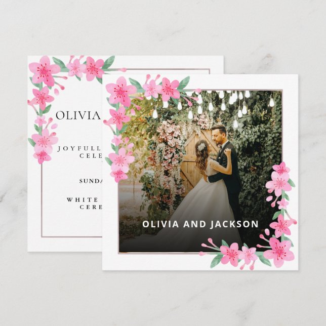 Welcome Party Pink Floral Golden Frame wedding Invitation (Front/Back)
