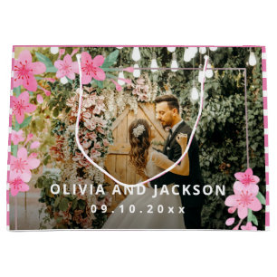 Welcome Party Pink Floral Golden Frame wedding  Large Gift Bag