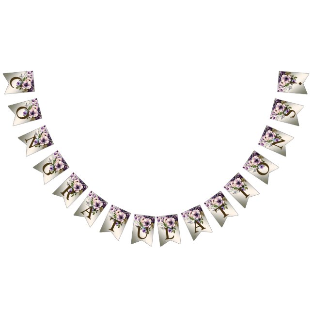 Welcome Party Purple Pink Flowers Golden Elegant Bunting (All)