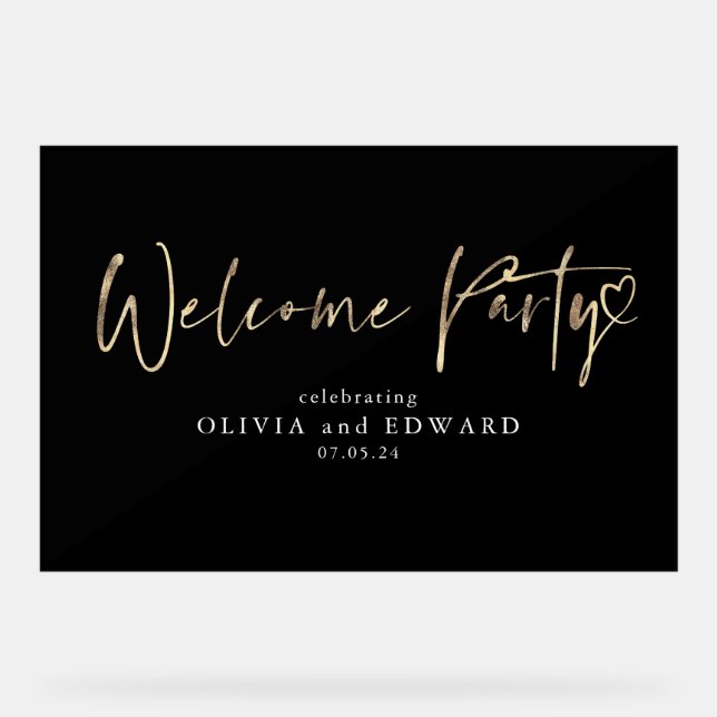 Welcome Party Sign Black and Gold (Front)