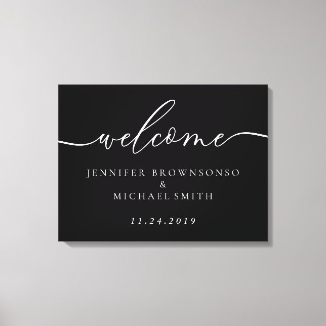 Welcome Party Simple Wedding Modern black Canvas Print (Front)