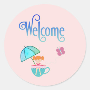 Welcome Party Teacup Girl Butterfly Classic Round Sticker