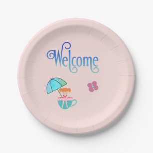 Welcome Party Teacup Girl Butterfly  Paper Plate