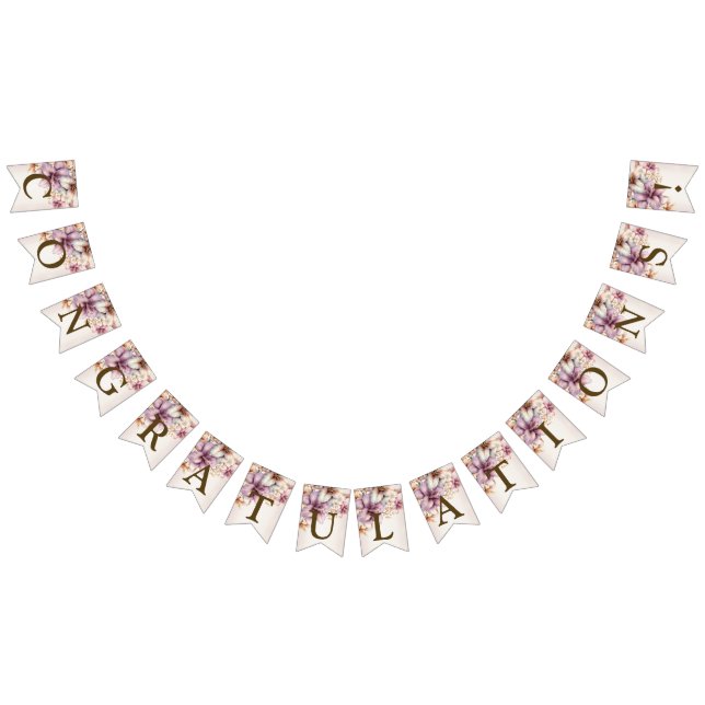 Welcome Party Watercolor Boho Pink Flowers Elegant Bunting (All)