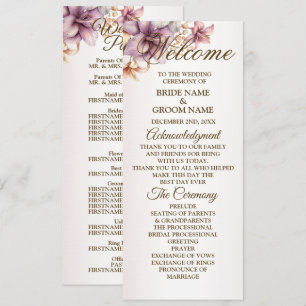 Welcome Party Watercolor Boho Pink Flowers  Programme