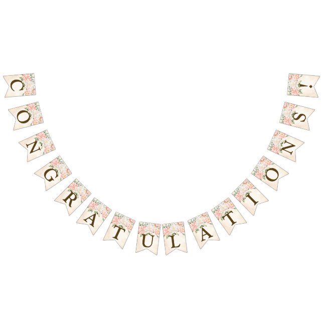Welcome Party Watercolor Peach White Flowers Bunting (All)