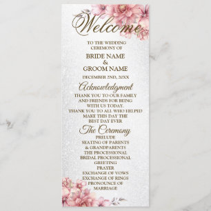 Welcome Party Wedding Pink Watercolor Flower Shiny Programme