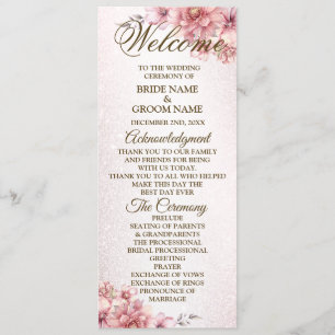 Welcome Party Wedding Pink Watercolor Flower Shiny Programme