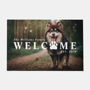 Welcome Paw Print Pet Photo & Family Name Doormat