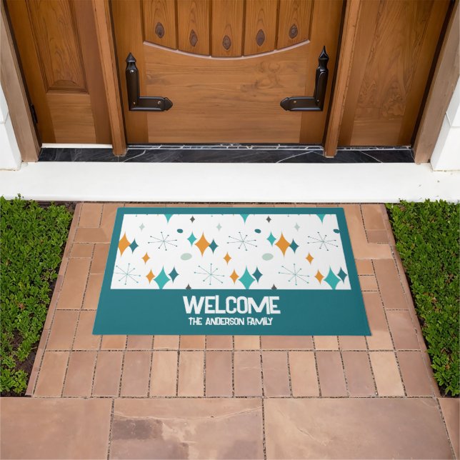Welcome Personalised Family Name Retro Starburst Doormat (Outdoor)