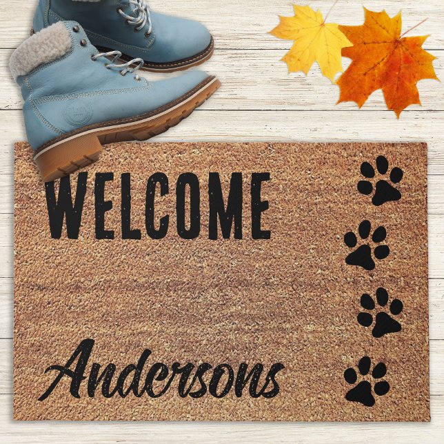 Welcome Personalised - Paw Prints - Dog Lover Doormat (Creator Uploaded)
