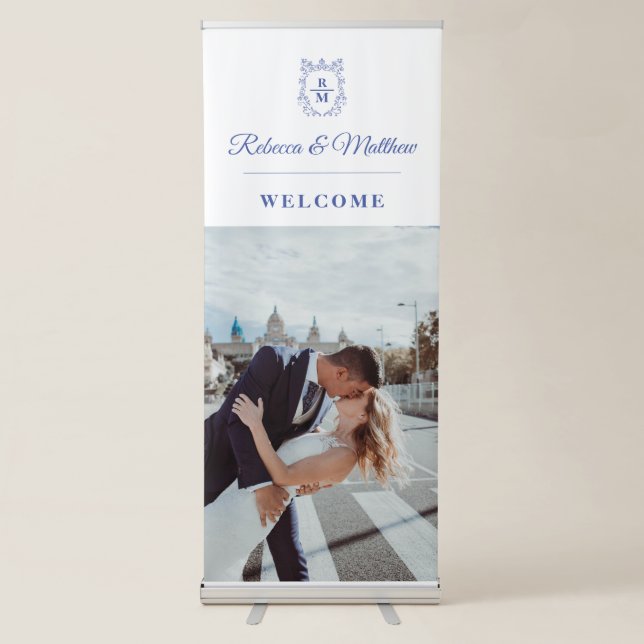 Welcome personalised Photo Blue Crest  Retractable Banner (Front)