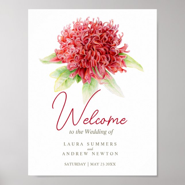 Welcome personalized wedding sign waratah art (Front)