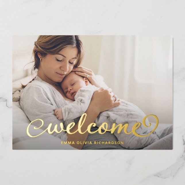 Welcome Photo | Baby Birth Announcement Gold Foil (Front)