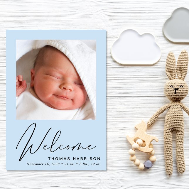 Welcome Photo Collage Baby Boy Blue Birth Announcement (A heartfelt and personalized way to introduce your baby boy to the world)