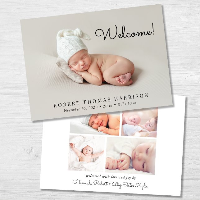 Welcome Photo Collage Birth Announcement (A beautiful and unique way to thank family and friends and introduce them to your precious baby)