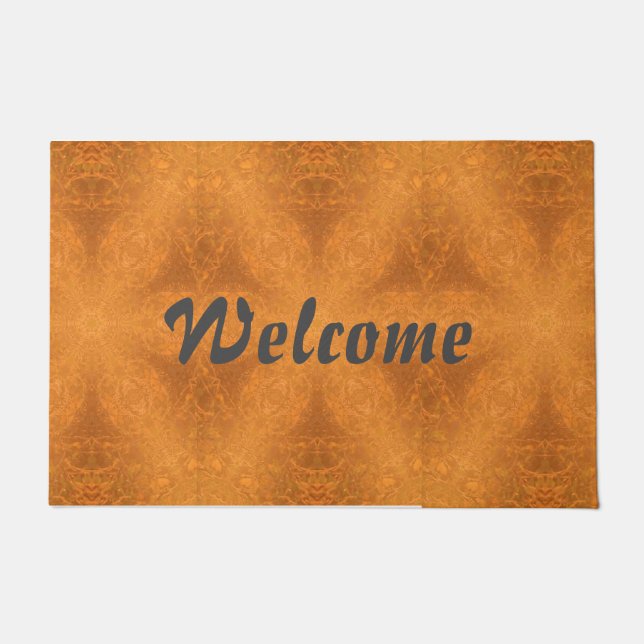Welcome Phrase Kaleidoscope of an Orange Star  Doormat (Front)