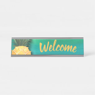Welcome Pineapple Watercolor Stylish Office Desk Name Plate