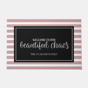 Welcome Pink and White Personalised Family Name Doormat