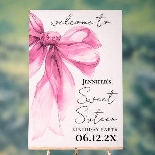 Welcome Pink Bow Coquette Script Sweet 16 Blush  Acrylic Sign