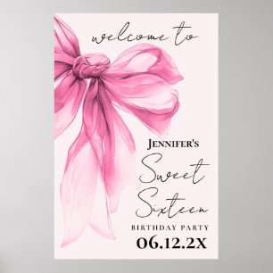 Welcome Pink Bow Coquette Script Sweet 16 Blush  Poster