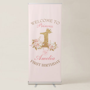 Welcome Pink Gold Crown Princess 1st Birthday  Retractable Banner
