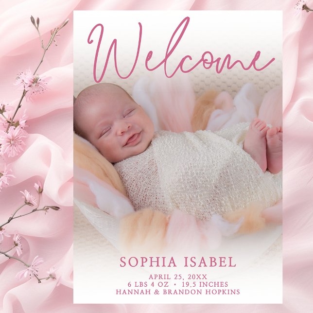 Welcome Pink Photo Birth Announcement (Creator Uploaded)