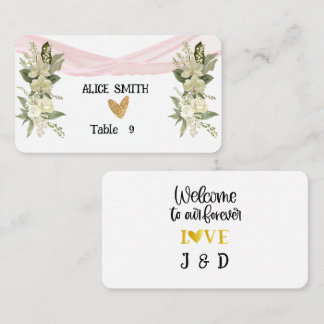 Welcome Pink Ribbon and White Rose Place Card