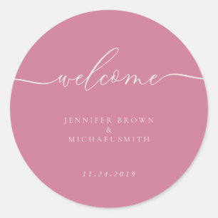 Welcome pink wedding party classic round sticker