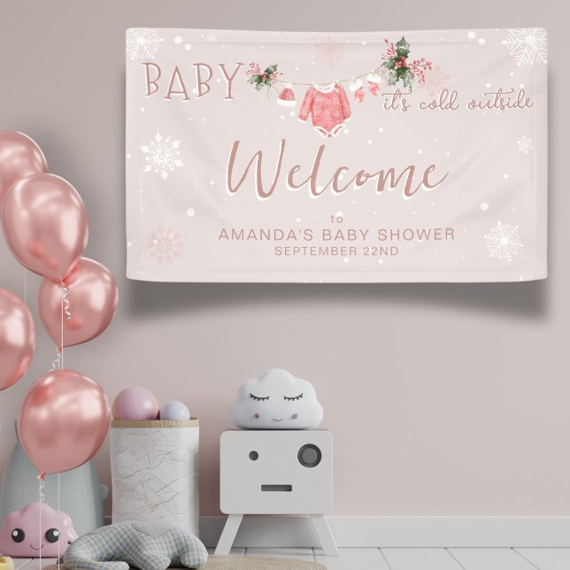 Welcome Pink Winter Its Cold Outside Baby Shower Banner (Creator Uploaded)