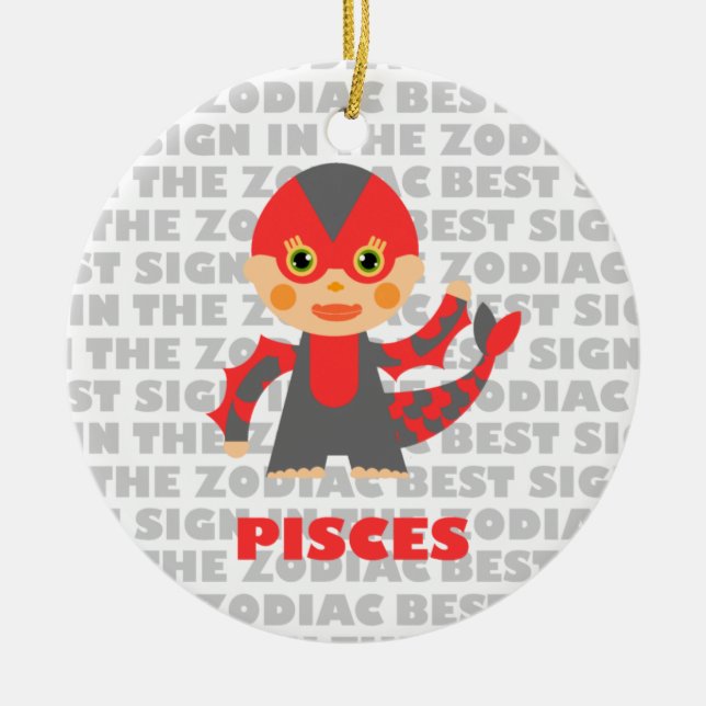 Welcome Pisces Zodiac Baby! Ceramic Tree Decoration (Front)