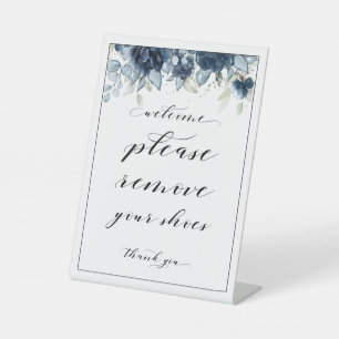 Welcome Please Remove Your Shoes Blue Peony Sign