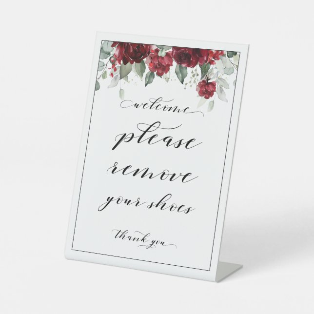 Welcome Please Remove Your Shoes Red Peony Sign (Front)