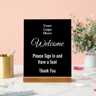 Welcome Please Sign In Logo Black Acrylic Sign