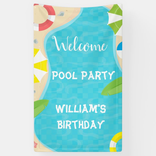 Welcome Pool Party Birthday Banner (Vertical)