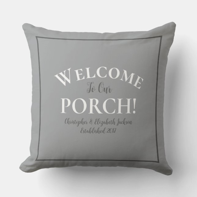 Welcome Porch Custom Trendy Gray Black Calligraphy Cushion (Front)