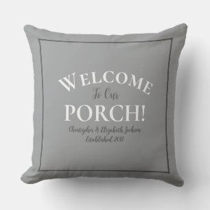 Welcome Porch Custom Trendy Grey Calligraphy Chic  Cushion