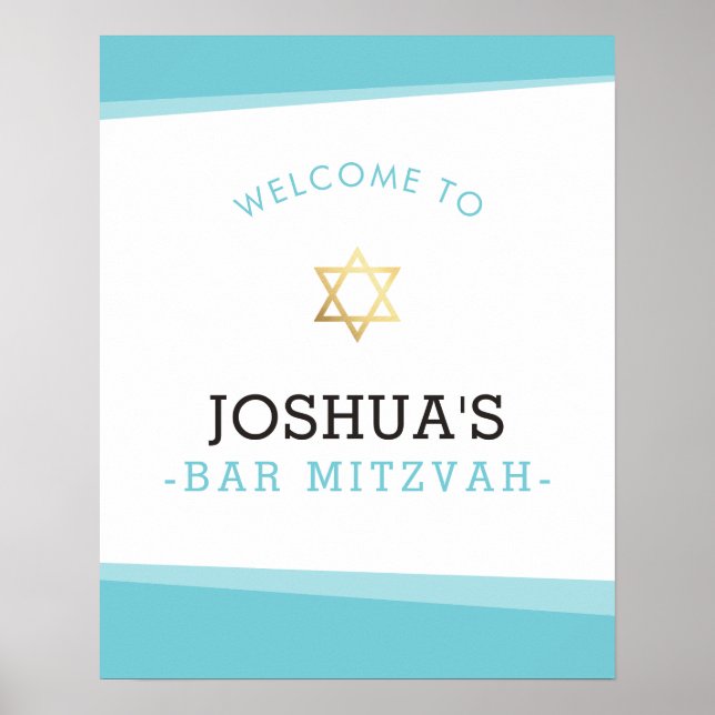 WELCOME POSTER bar mitzvah simple turquoise blue (Front)