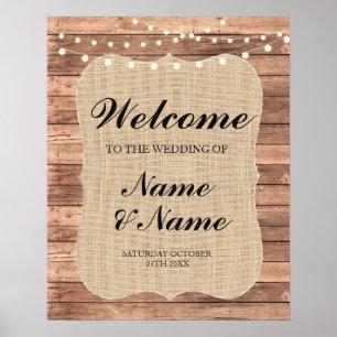Welcome Poster Burlap Sign Wedding Wood Poster