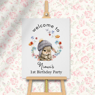 Welcome Poster First Birthday Simple Cute Bunny